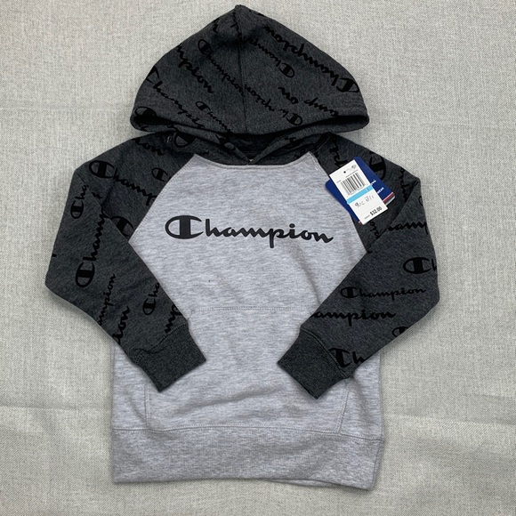 CHAMPION Little Boys Diagonal Script Raglan Fleece Hoodie Size 5 - Picture 2 of 10